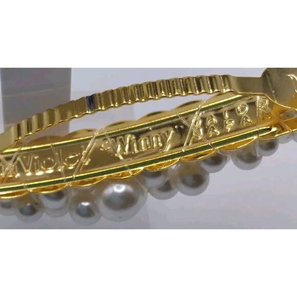 Vintage Hair Barrette Sun Violet Winny Goldtone White Faux Pearls Japan Signed - Picture 4 of 6